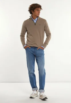 Best River Woods Custom fit basic merinotrui opstaande kraag earth mix -