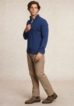 Clearance River Woods Custom fit basic merinotrui halve rits denim blue mix -