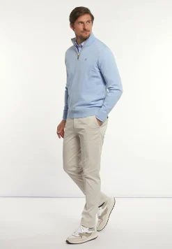 Fashion River Woods Custom fit basic merinotrui opstaande kraag soft blue mix -