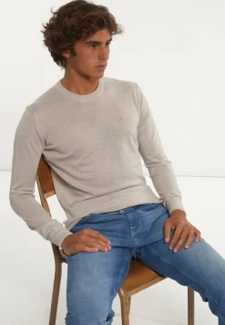 Hot River Woods Custom fit basic merinotrui ronde hals linen mix -