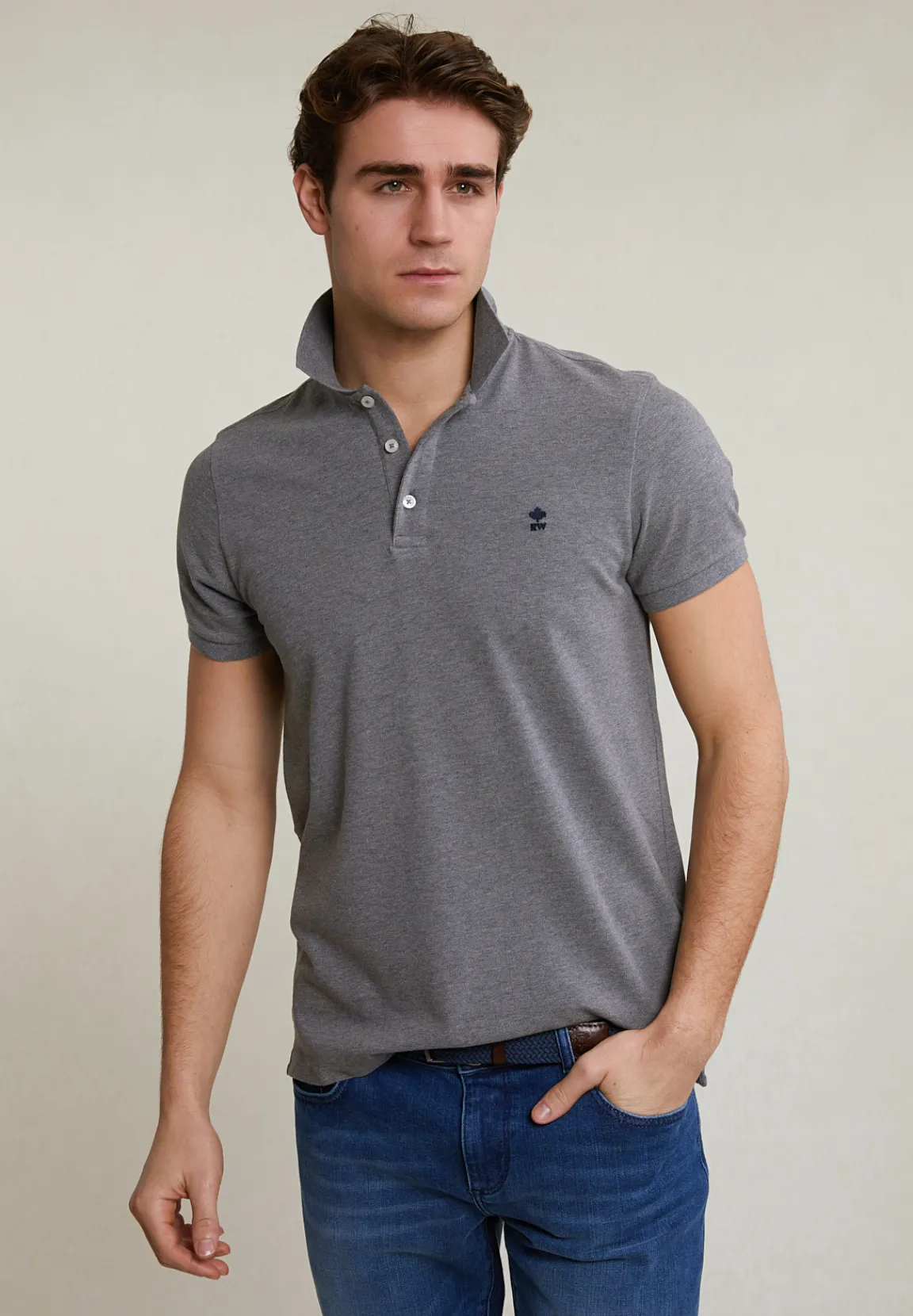 Hot River Woods Custom fit basic pima katoen polo grey mix -