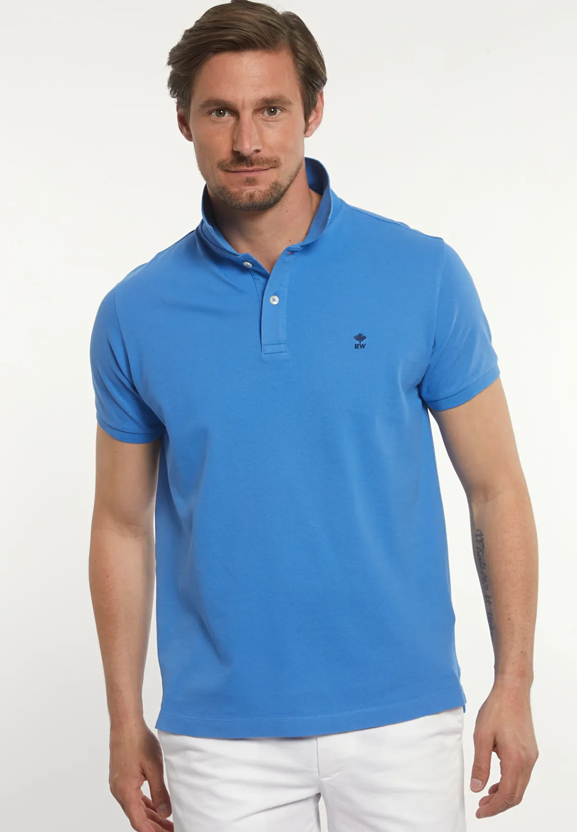 Fashion River Woods Custom fit basic pima katoen polo soft azure -