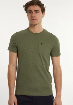Discount River Woods Custom fit basic pima katoen T-shirt borstzak olive mix -