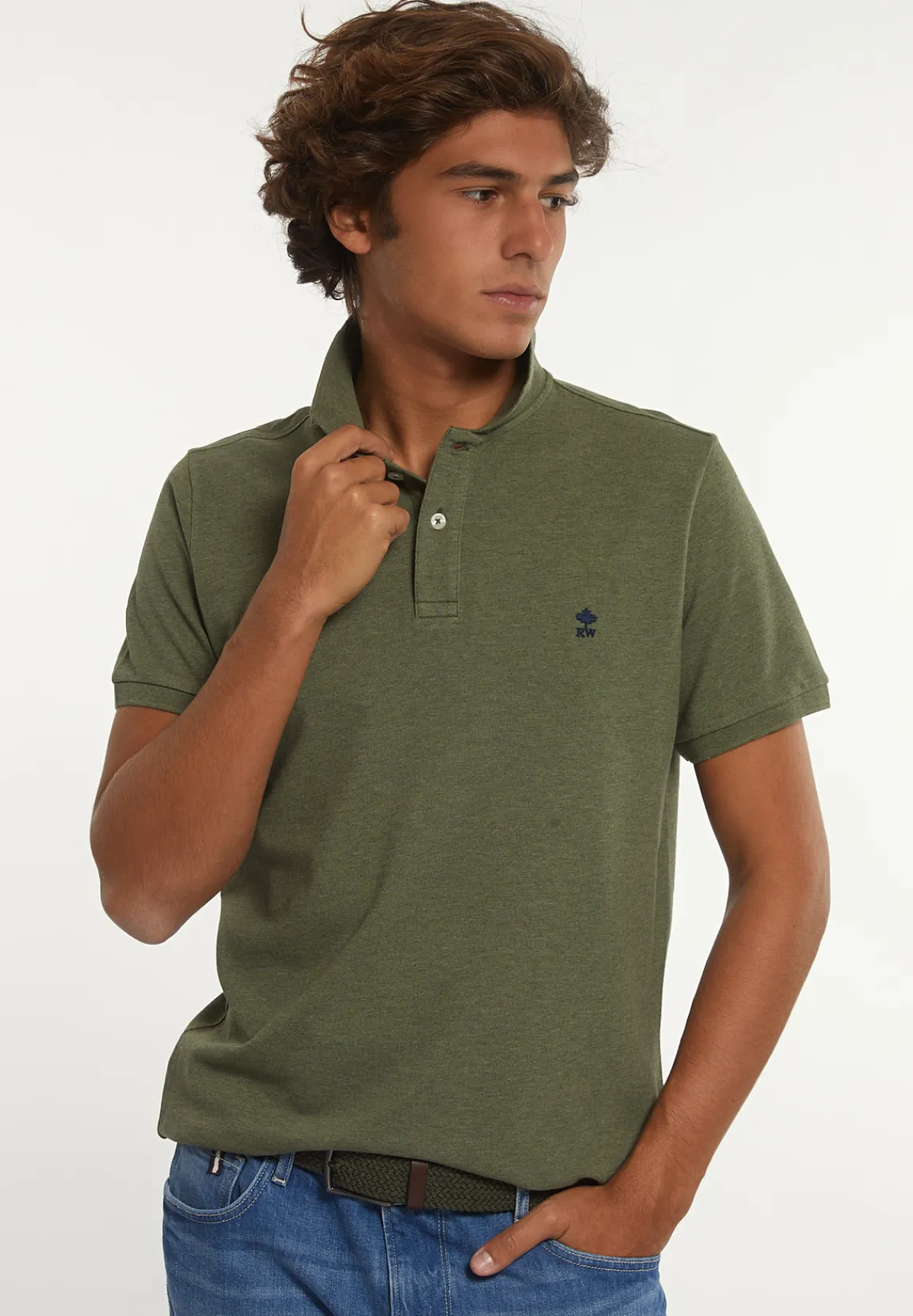 Discount River Woods Custom fit basic pima katoen polo olive mix -