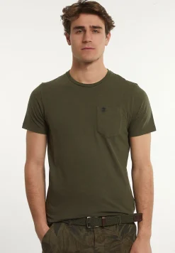 Clearance River Woods Custom fit basic pima katoen T-shirt borstzak forest mix -