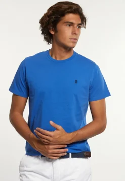 Outlet River Woods Custom fit basic pima katoen T-shirt cobalt -