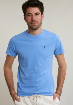 Outlet River Woods Custom fit basic pima katoen T-shirt ronde hals sky -