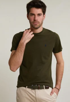 New River Woods Custom fit basic pima katoen T-shirt ronde hals forest mix -