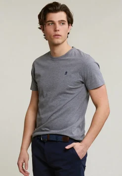 Clearance River Woods Custom fit basic pima katoen T-shirt ronde hals grey mix -