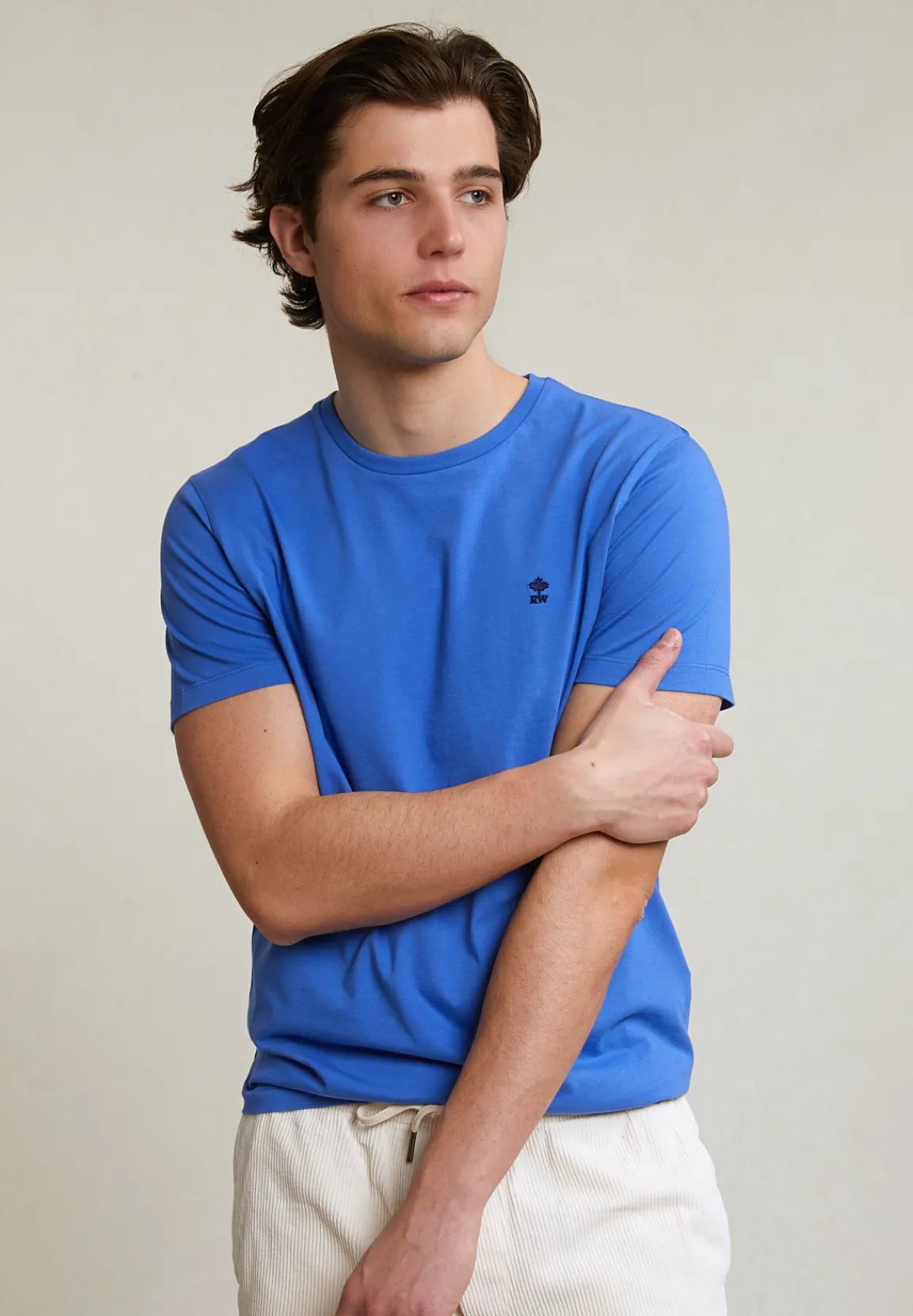 Best River Woods Custom fit basic pima katoen T-shirt ronde hals evening blue -