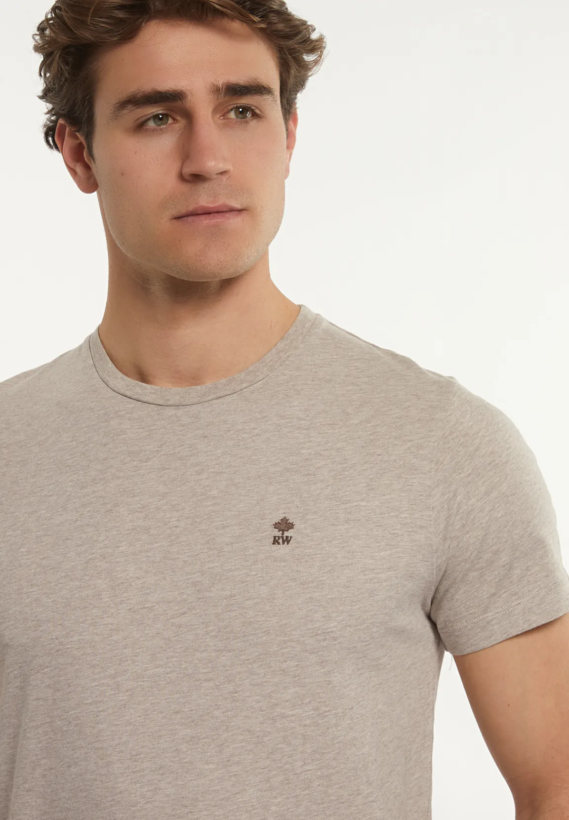 Outlet River Woods Custom fit basic pima katoen T-shirt sand mix -