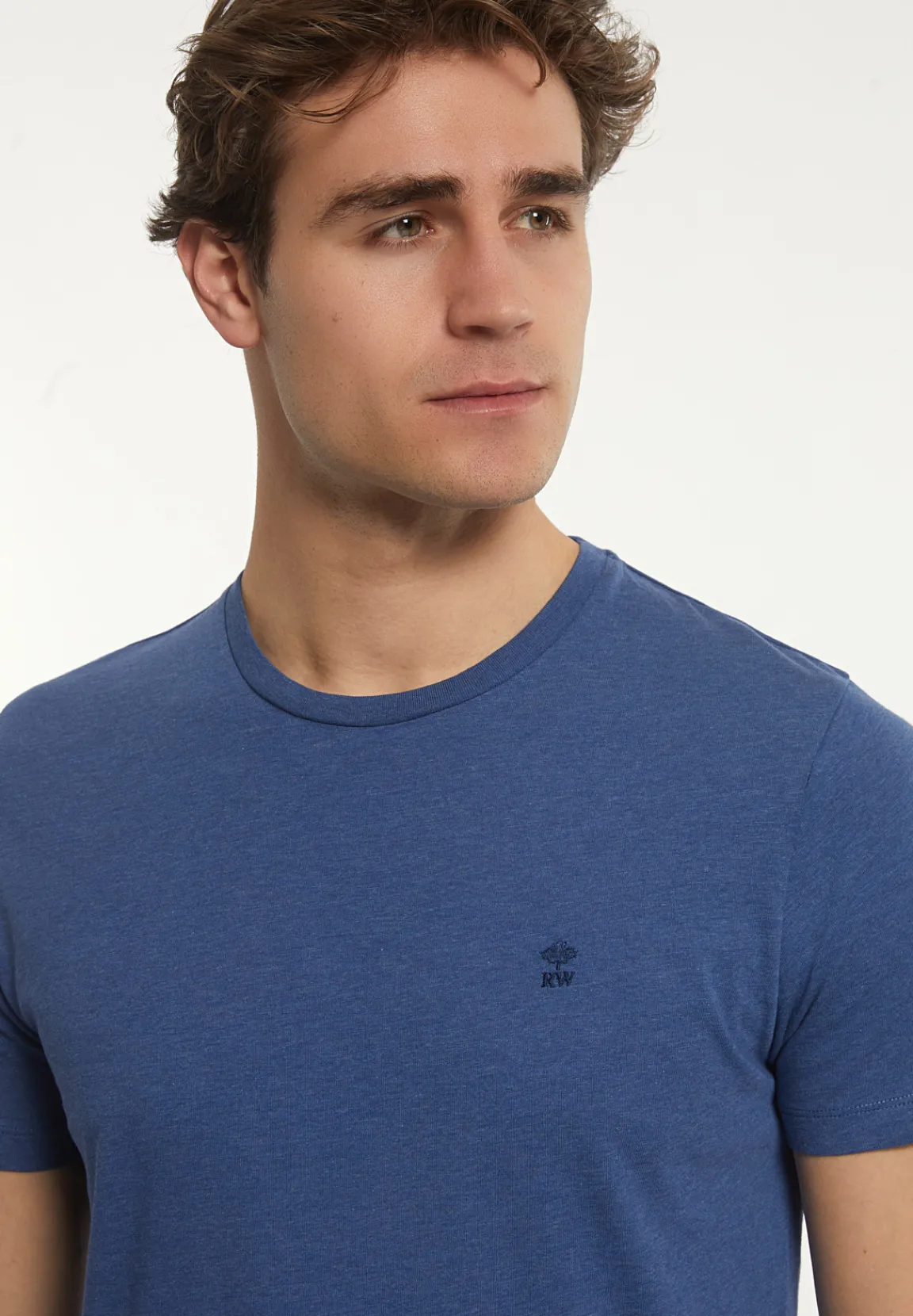 Best River Woods Custom fit basic pima katoen T-shirt denim mix -