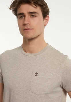 New River Woods Custom fit basic pima katoen T-shirt borstzak sand mix -
