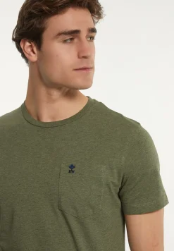 Discount River Woods Custom fit basic pima katoen T-shirt borstzak olive mix -