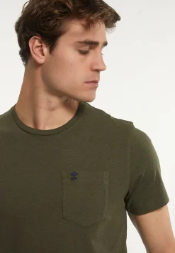 Clearance River Woods Custom fit basic pima katoen T-shirt borstzak forest mix -
