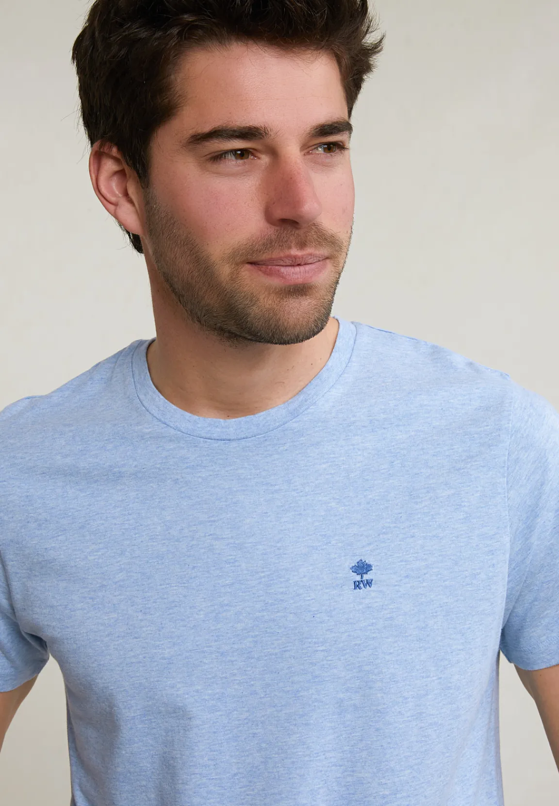 Clearance River Woods Custom fit basic pima katoen T-shirt ronde hals chambray mix -