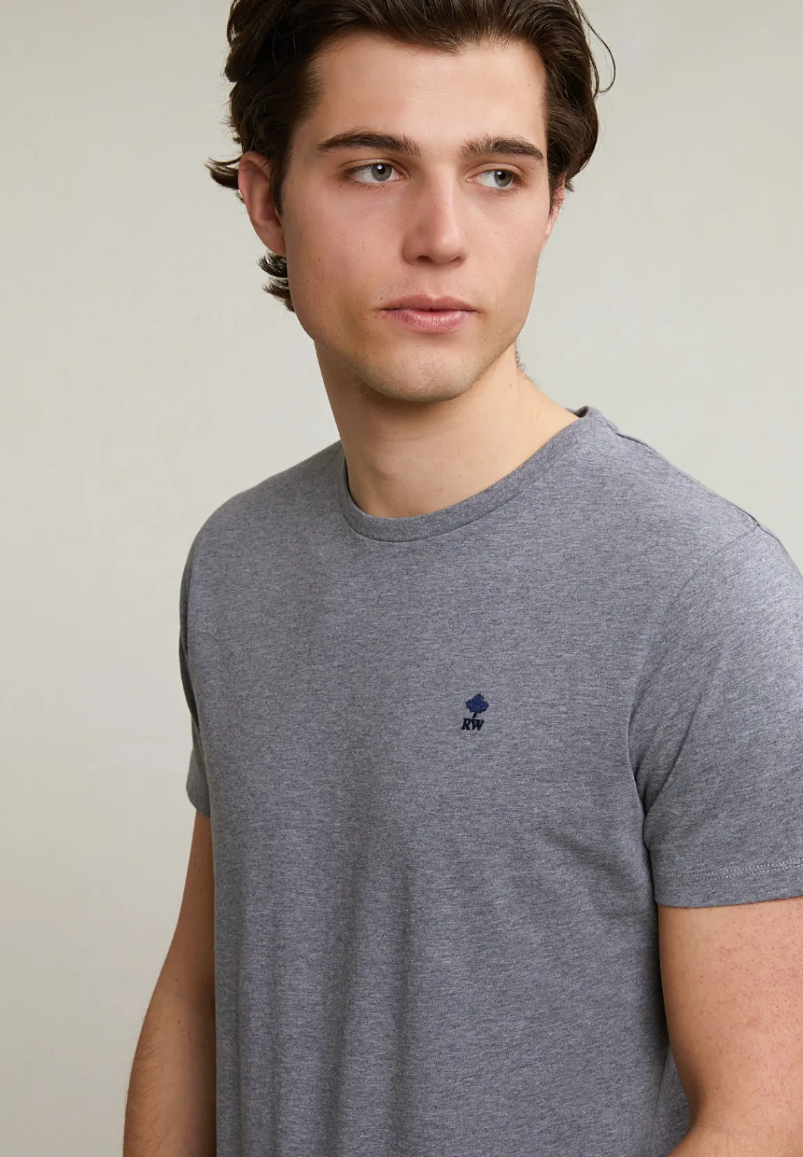 Clearance River Woods Custom fit basic pima katoen T-shirt ronde hals grey mix -