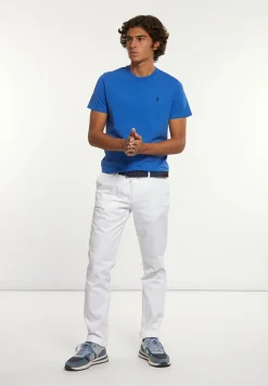 Outlet River Woods Custom fit basic pima katoen T-shirt cobalt -
