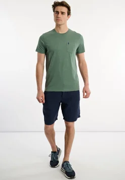 Online River Woods Custom fit basic pima katoen T-shirt borstzak opal green mix -
