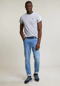 New River Woods Custom fit basic pima katoen T-shirt ronde hals oyster mix -