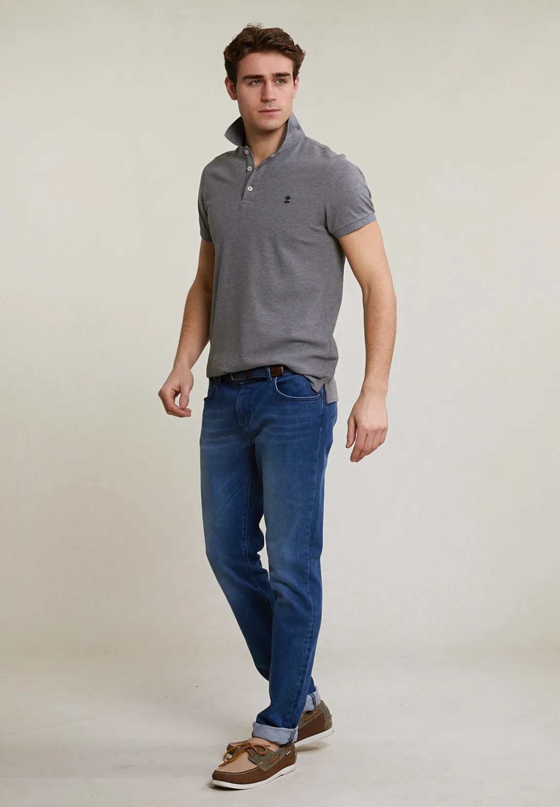 Hot River Woods Custom fit basic pima katoen polo grey mix -