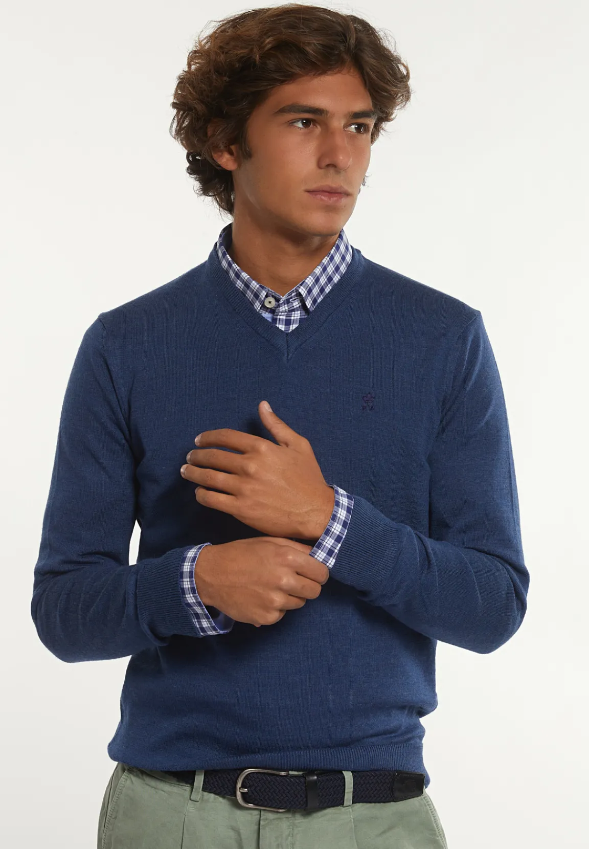 Sale River Woods Custom fit basic V-hals merinotrui mykonos blue mix -