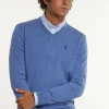 Sale River Woods Custom fit basic V-hals merinotrui persian blue mix -