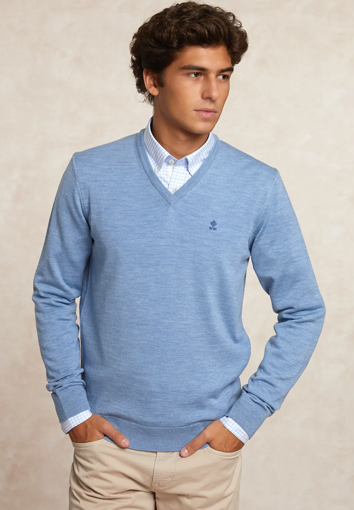 New River Woods Custom fit basic V-hals merinotrui glacier mix -