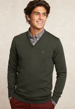 Online River Woods Custom fit basic V-hals merinotrui cypress mix -