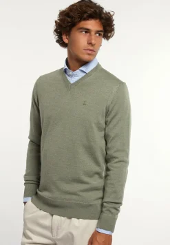 Sale River Woods Custom fit basic V-hals merinotrui jade mix -