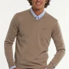 Sale River Woods Custom fit basic V-hals merinotrui earth mix -