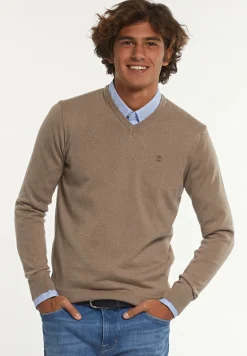 Sale River Woods Custom fit basic V-hals merinotrui earth mix -