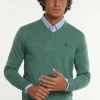 Fashion River Woods Custom fit basic V-hals merinotrui lt opal green mix -