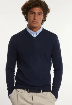 Clearance River Woods Custom fit basic V-hals merinotrui indigo mix -