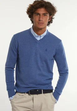 Fashion River Woods Custom fit basic V-hals merinotrui dk persian blue mix -