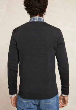 New River Woods Custom fit basic V-hals merinotrui charcoal mix -