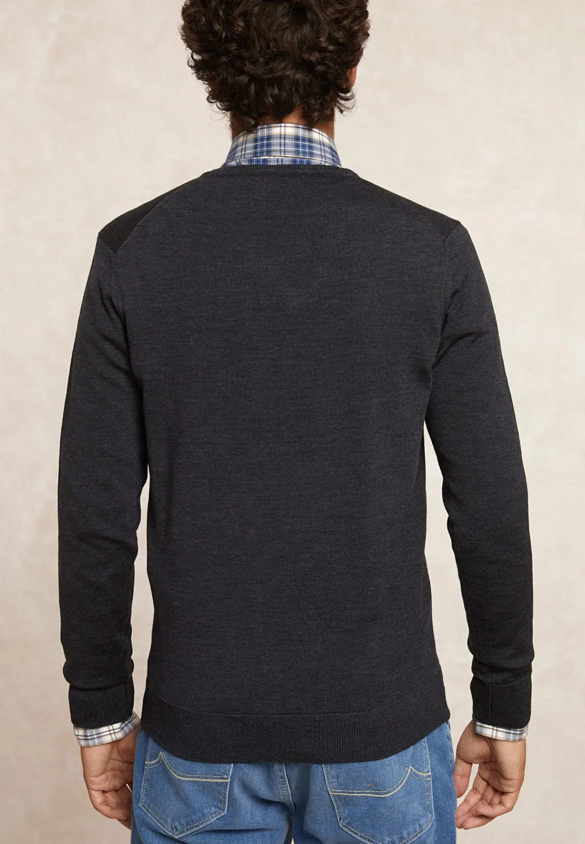 New River Woods Custom fit basic V-hals merinotrui charcoal mix -