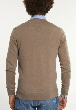 Sale River Woods Custom fit basic V-hals merinotrui earth mix -