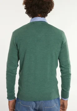 Fashion River Woods Custom fit basic V-hals merinotrui lt opal green mix -