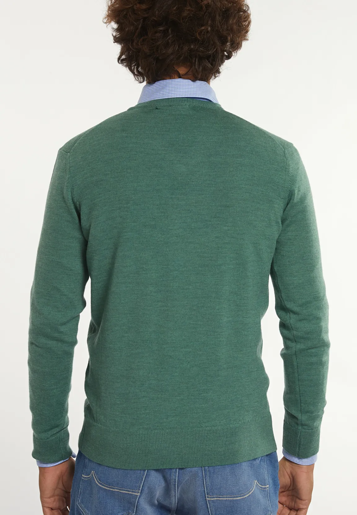 Fashion River Woods Custom fit basic V-hals merinotrui lt opal green mix -
