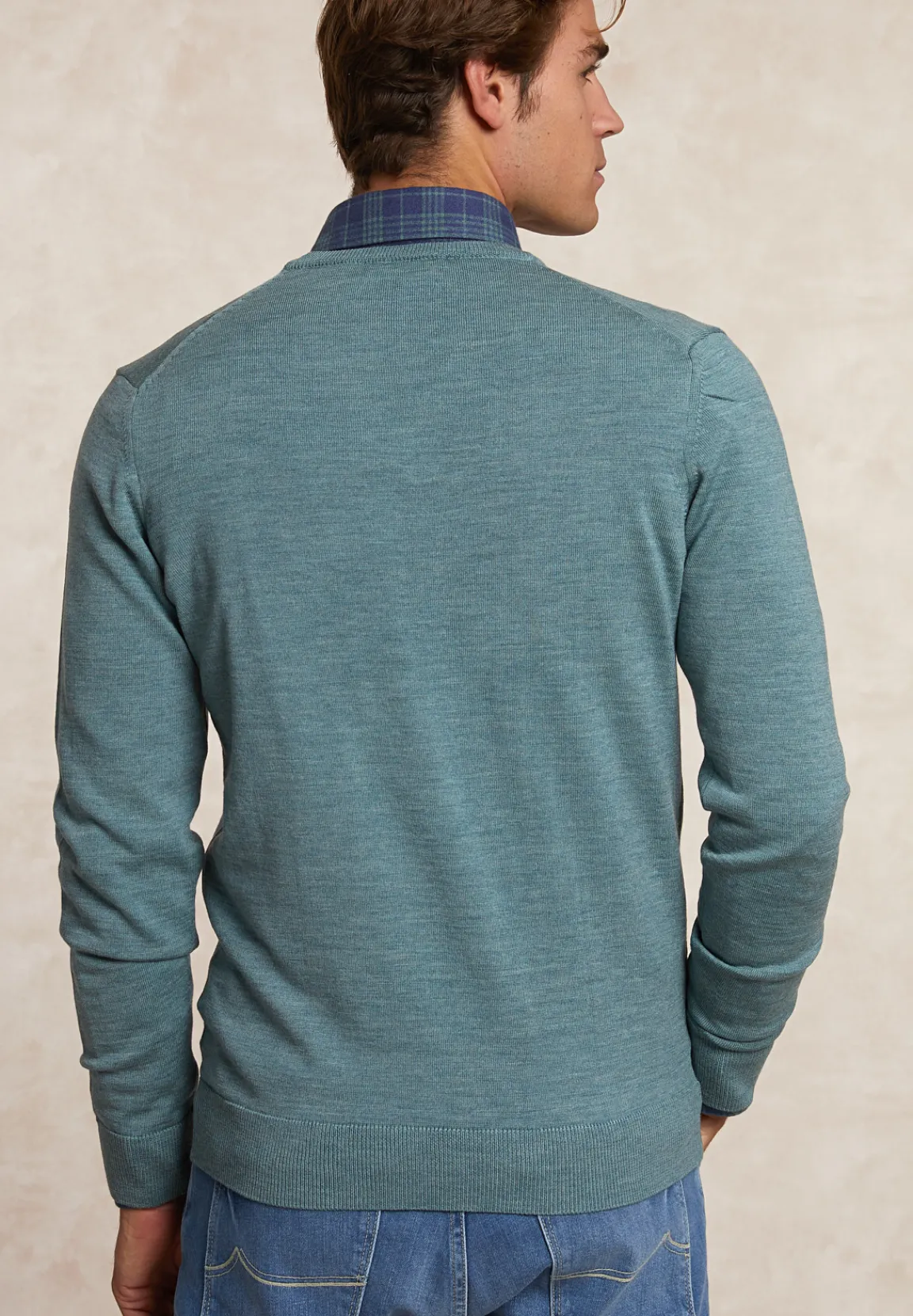 Fashion River Woods Custom fit basic V-hals merinotrui jade green mix -