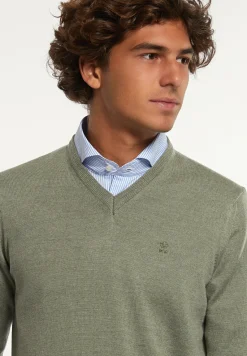 Sale River Woods Custom fit basic V-hals merinotrui jade mix -