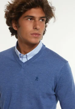 Fashion River Woods Custom fit basic V-hals merinotrui dk persian blue mix -