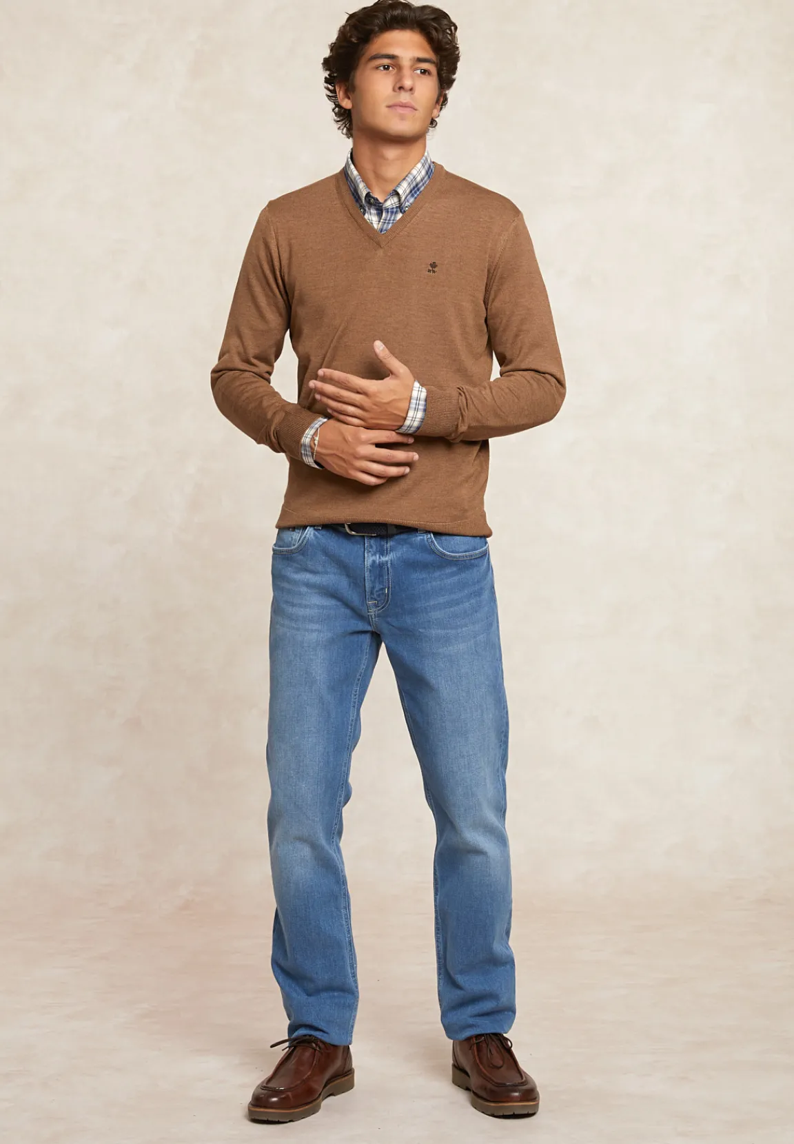 Fashion River Woods Custom fit basic V-hals merinotrui turron mix -