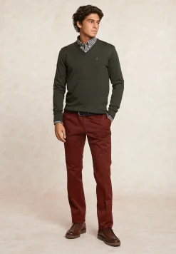 Online River Woods Custom fit basic V-hals merinotrui cypress mix -