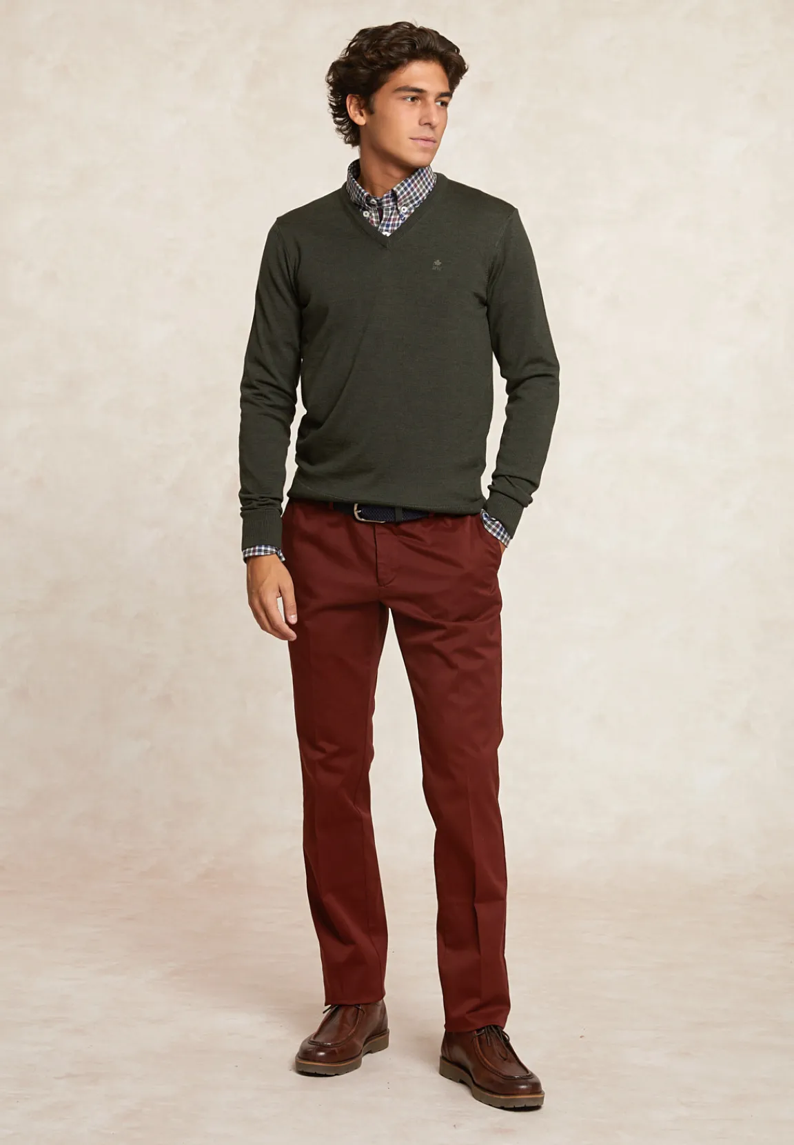 Online River Woods Custom fit basic V-hals merinotrui cypress mix -