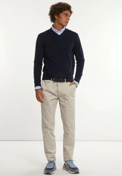 New River Woods Custom fit basic V-hals merinotrui navy -