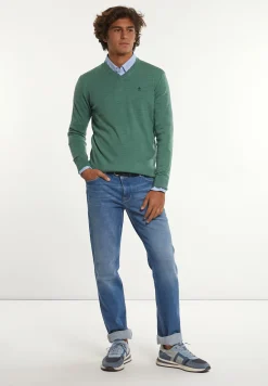 Fashion River Woods Custom fit basic V-hals merinotrui lt opal green mix -