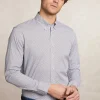 Outlet River Woods Custom fit comfort stretch fantasiehemd bruin/wit -