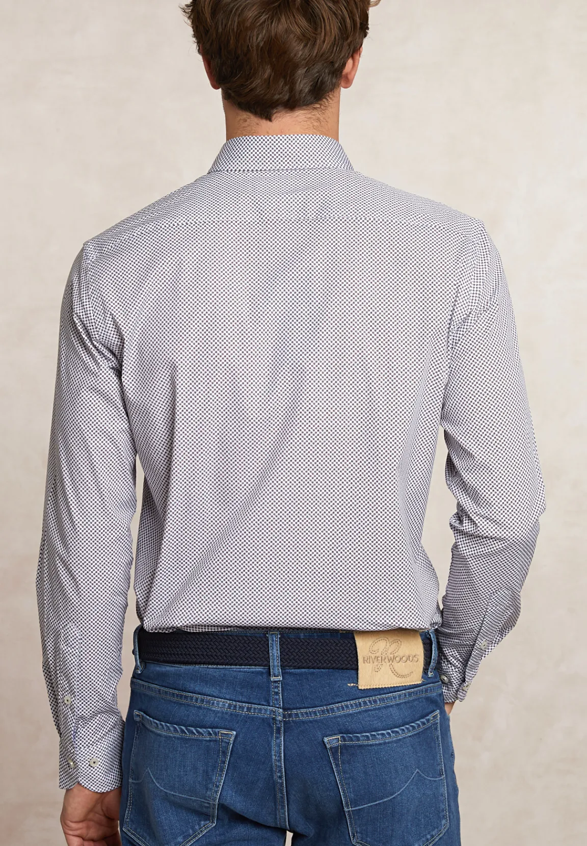 Outlet River Woods Custom fit comfort stretch fantasiehemd bruin/wit -